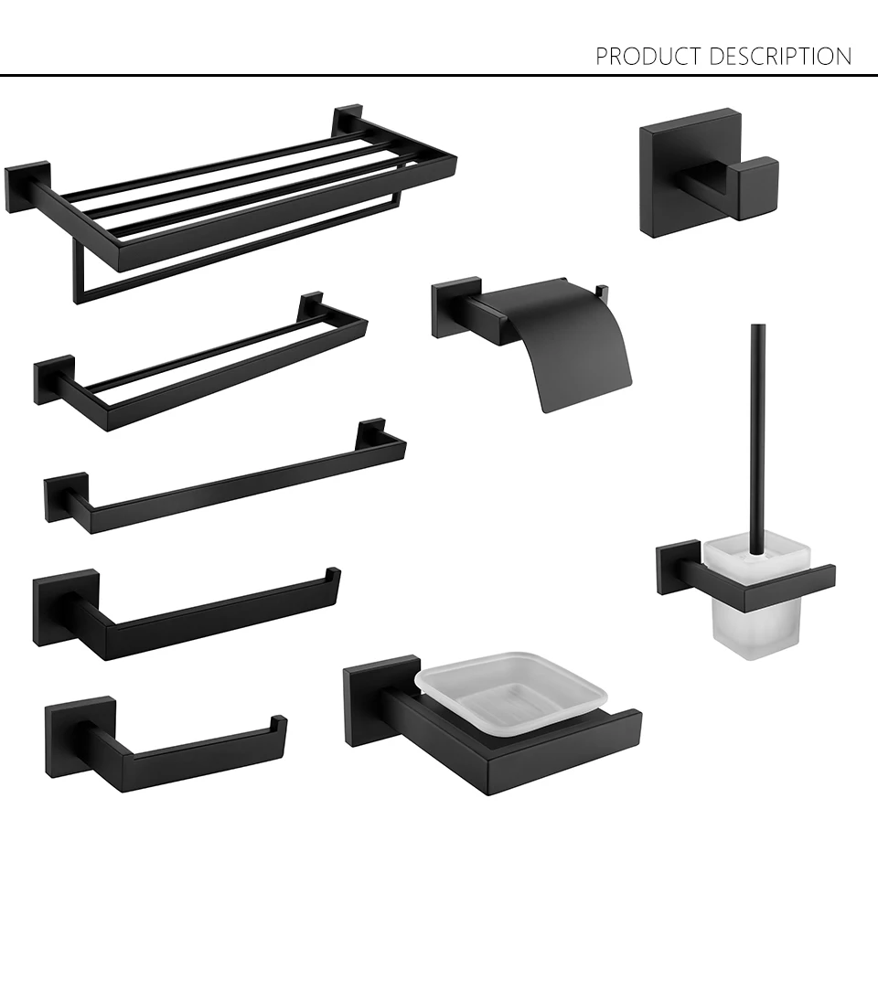 

Black Wall-mounted Stainless Steel Clothes hook Toilet Paper Holder Towel Bar Kitchen Facilities Hardware Bathroom Accessories