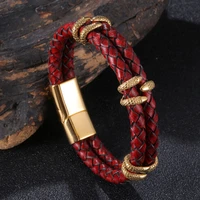 bracelet leather men stainless steel black gold dragon claw punk wrist jewelry handmade fashion braided bangles male gift sp1177