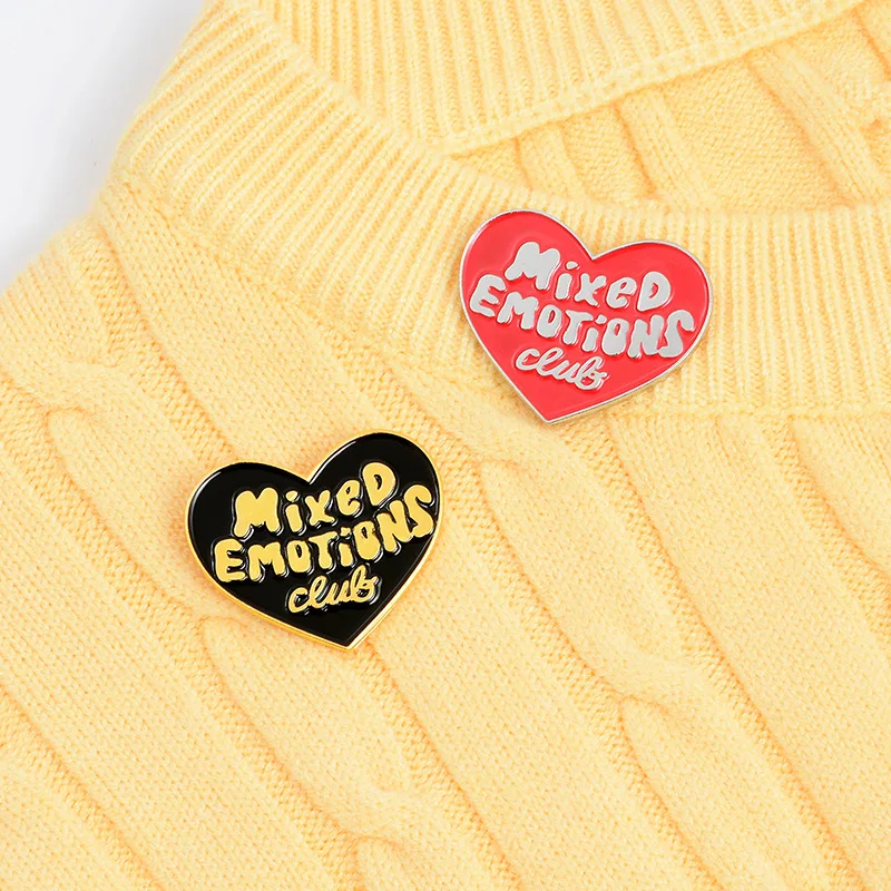 Черные красные Эмалевые булавки в форме сердца смешанные эмоции цитаты простые
