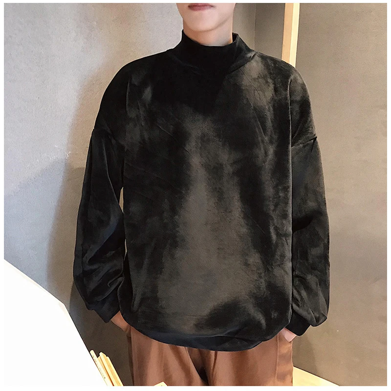 

Men thick Solid Velvet Long Sleeves Sweatshirts Mens Half - collared Streetwear New Fashion Hoodie Casual