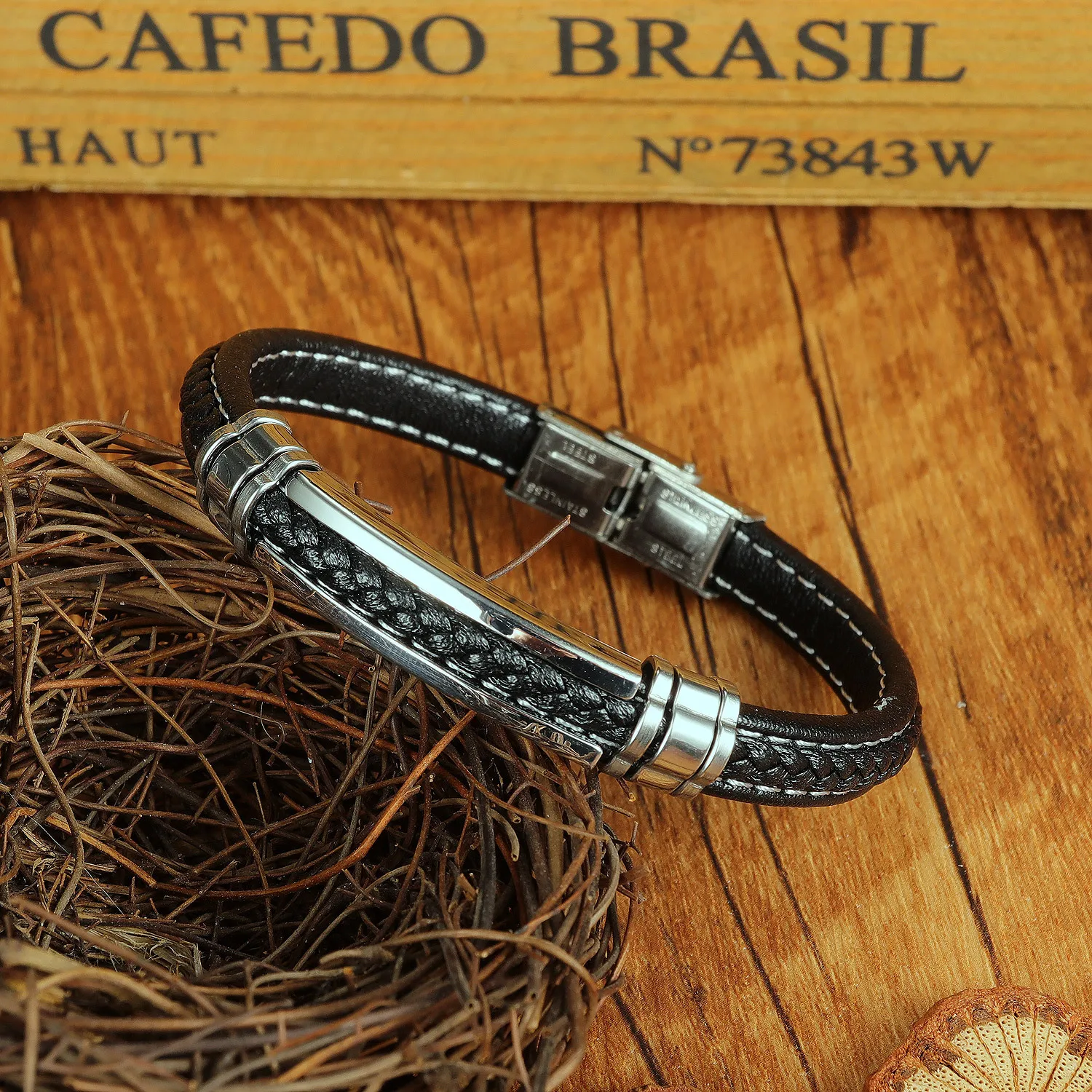 Властный Плетеный кожаный шнур мужской браслет индивидуальный модный ретро браслет из титановой стали подарок носимый простой
