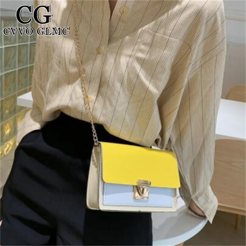 

Cvvo Glmc chain crossbody bags for women 2021 designer New Trendy Shoulder Messenger Bag PU Solid Color Small Square Bag