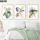Скандинавская абстрактная зеленая тропическая листья, акварельные плакаты, холст, живопись, художественный принт, картины для гостиной, интерьер, домашний декор