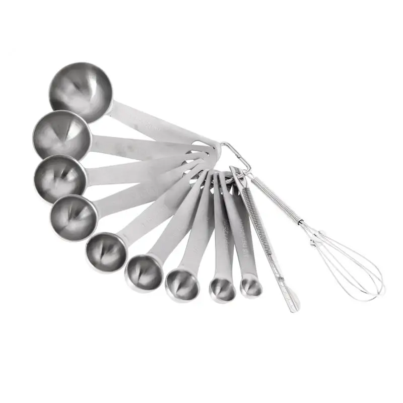 

11pcs Kitchen Cooking Baking Measuring Tool Stainless Steel Round Measuring Spoon Set Measuring Stick Leveler Mini Whisk Tools