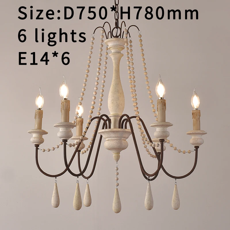 

Деревянная люстра YITEMAS винтажного белого цвета