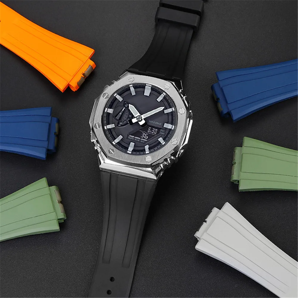 Premium-Grade Fluoro Rubber Watch Band for Casio G-SHOCK GA-2100/2110 GM-110/GM5600 Strap Metal Butterfly Buckle Accessories