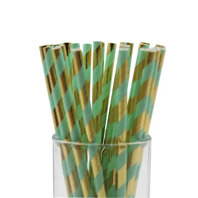 Paper Straw 25pcs Зеленые, золотые, зеленые салфетки для свадьбы, дня рождения, вечеринки, одноразовая посуда, чашки, тарелки, бумажные соломинки для детского душа, украшения для детей - Цвет: Paper Straw 25pcs