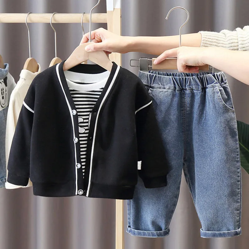 3 шт./компл. повседневный осенний костюм для маленьких мальчиков блузка в полоску