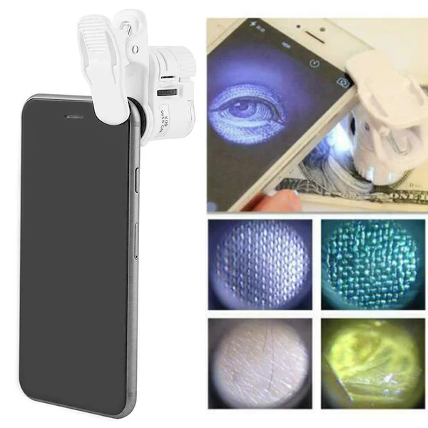 60X Portable Clip Magnifier Loupe UV Microscope Universal Mobile Phone with Mini LED LFX-ING | Мобильные телефоны и