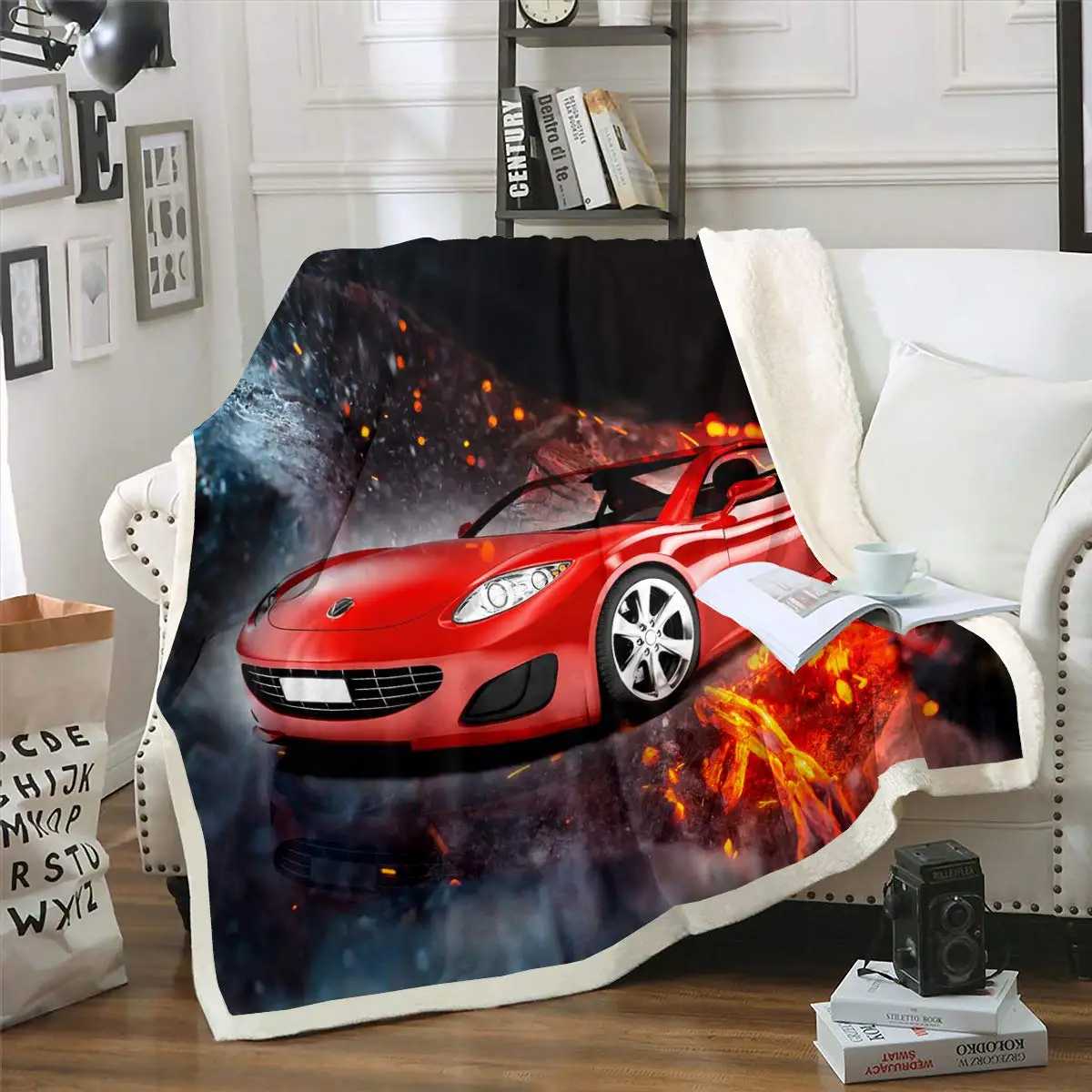 

Racing Car Fleece Blanket Baby Size, Speed Sports Car Plush Bed Blanket for Kid Boys Teens Adult, Extreme Sport Automobile Throw