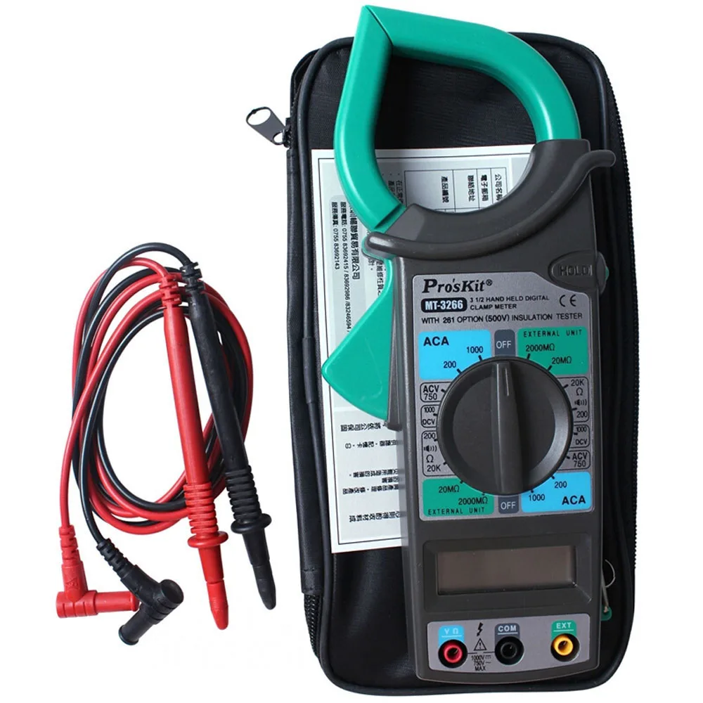 

Pro'sKit MT-3266 Clamp Meter 1000A High Precision Electrician Maintenance 1/2 Digital Electrician AC DC Current Test Meter