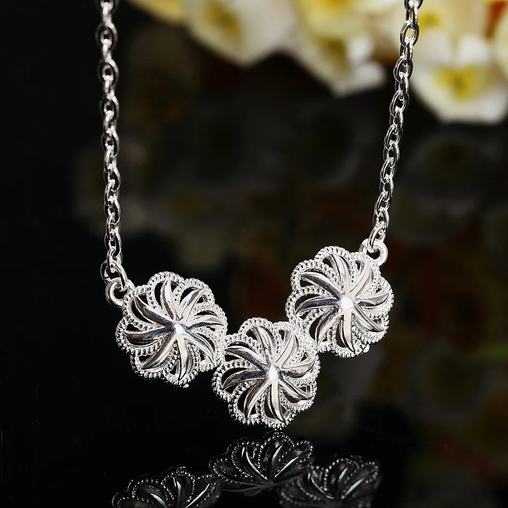 

Hot beautiful three flowers Pendant 925 sterling silver Necklace For Women Fashion Christmas gifts Wedding party Jewelry