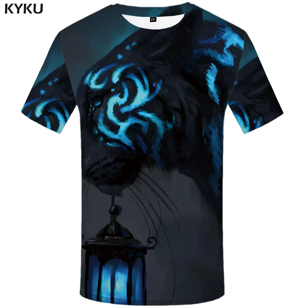 KYKU футболка с животными для мужчин Тигр аниме одежда пламя Забавные футболки