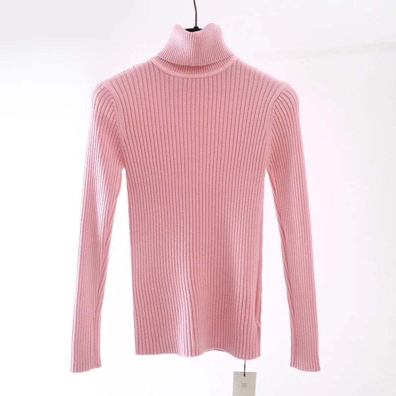 pink 1 Повседневный осенне-зимний базовый толстый свитер, пуловеры для женщин, водолазка, однотонный вязаный тонкий пуловер, женский теплый свитер с длинным рукавом - Цвет: pink 1