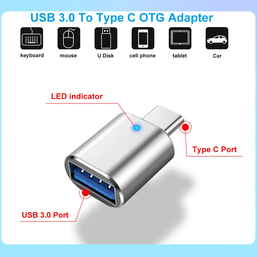 Переходник VYOPBC со светодиодами USB 3 0 на Type C адаптер OTG Женский Разъем Micro Type-C для