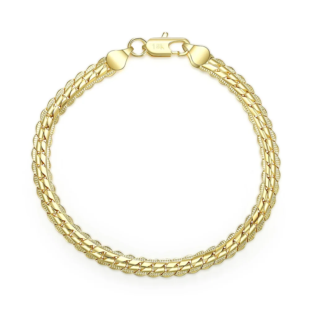 

925 Sterling Silver 5MM Full Sideways Gold Color 20CM Bracelet Fashion Jewelry For Women Men Link Chain Wedding Gift