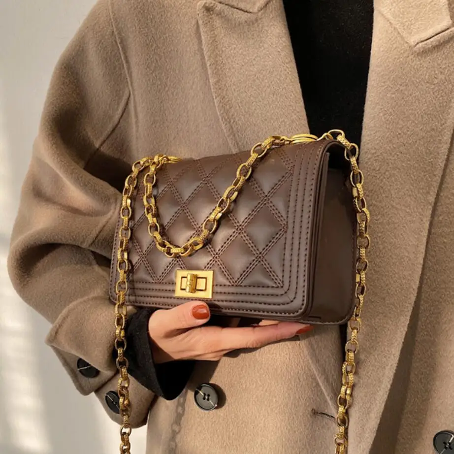 

Lattice Square Crossbody Bag 2021 Fashion New High-Quality PU Leather Women's Designer Handbag Chain Shoulder Messenger Bag