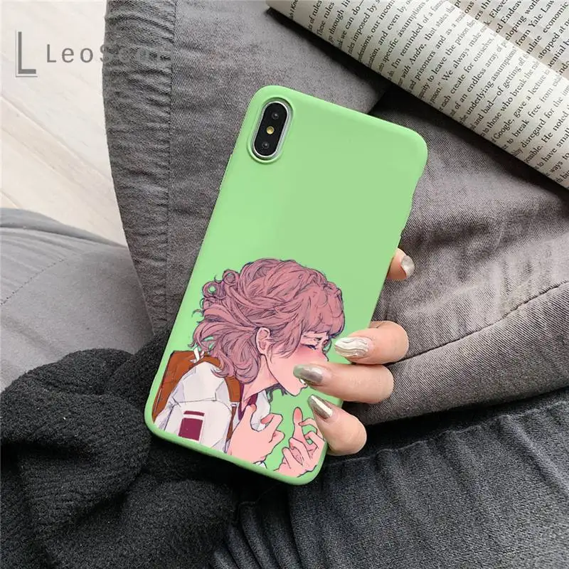 

Sad girl Japanese Anime Phone Case Candy Color for iPhone 11 12 mini pro XS MAX 8 7 6 6S Plus X 5S SE 2020 XR