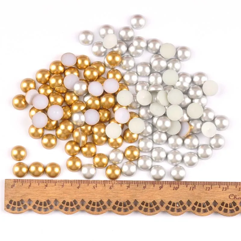 Матовые золотые/серебряные полукруглые жемчужные бусины плоские Кабошоны