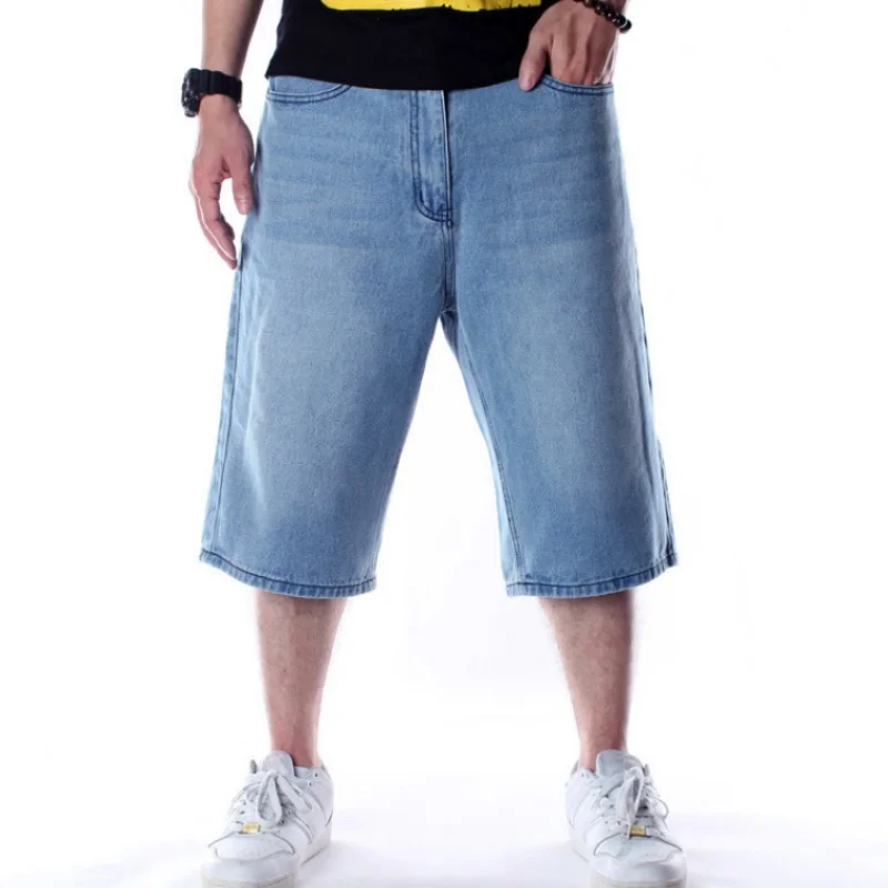 

Y2K/Gothic Summer Baggy Short Jeans For Man Light Blue Denim Shorts Fashion Hip-Hop Wide Leg Loose Male Trousers Plus Size30-46