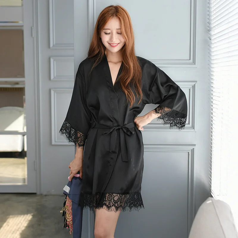 Розовый шелковистый халат для сна сексуальный женский топ на бретелях ночная