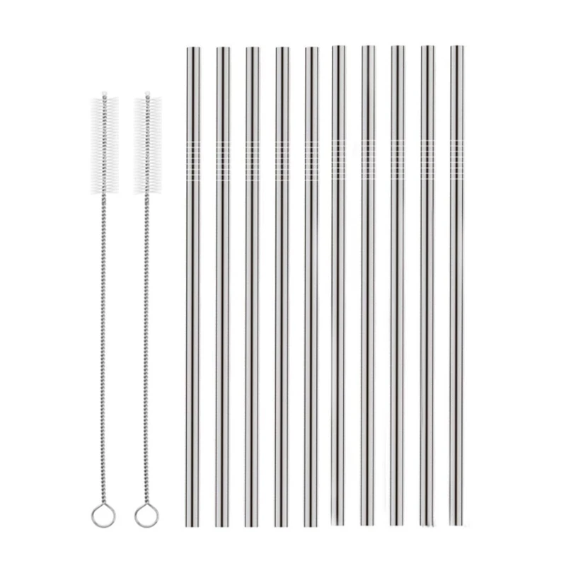 Набор из 10 шт. Нержавеющая сталь трубочки прямые многоразовые питьевые соломки 5
