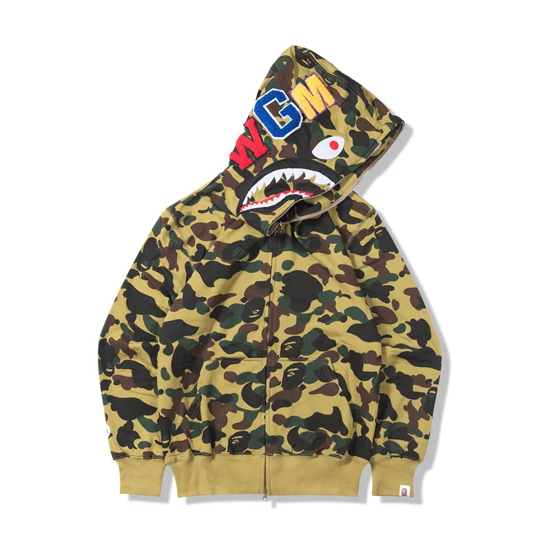 

Printed Cardigan Male and Female Couple Hip-hop Jacket Camouflage Shark Hooded 3D 2021 Tide Brand Autumn and Winter Style Collar
