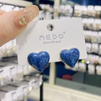 2022 temperament design drop glaze heart shaped ear stud earrings for women korean fashion jewelry design personalized earrings
