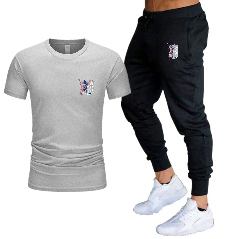 

Graphic T-Shirt New Style Anime Brooches Fashion Printing 2021 Summer Cool Men Streetwear Suit Sweatpants Tops Joggers Pants
