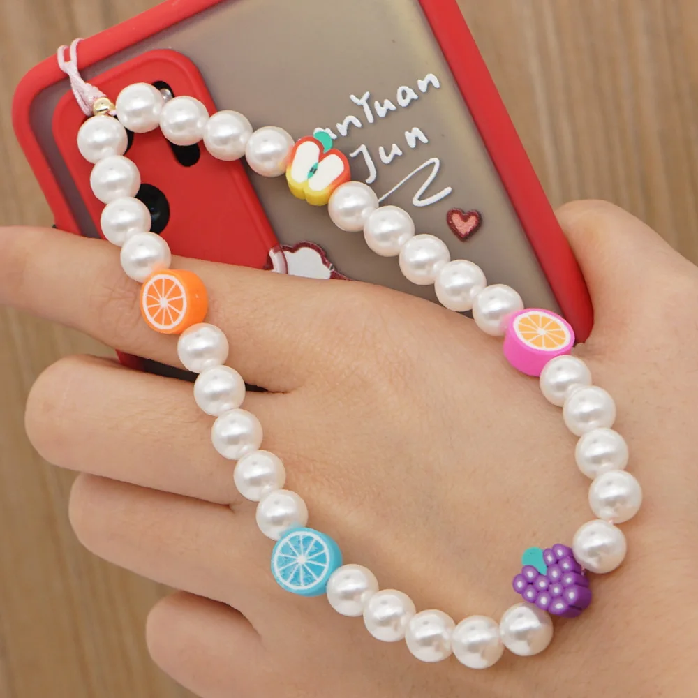 

2021 Trend Pearl Fruit Mobile Phone Chain Lanyards For Women Fashion Bohemia Bead Rope Girls For Phone Case Hanging Cord Jewelry