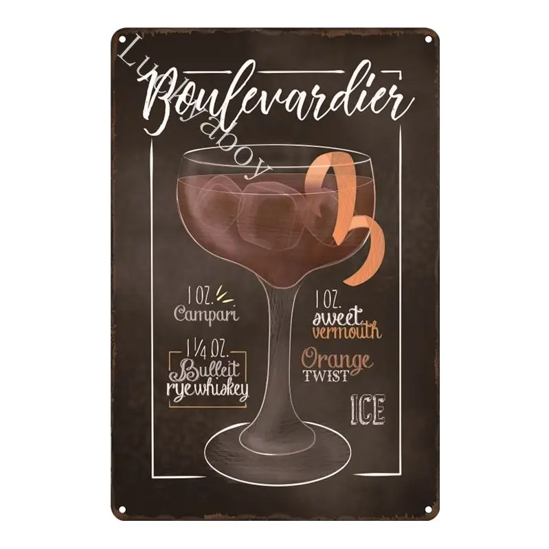 [Luckyaboy]Martini Mojito Cocktail Vintage Tin Signs Wall Plaque Custom Metal Painting Antique Gift home bar Pub Decor AL035 - Цвет: UV1562