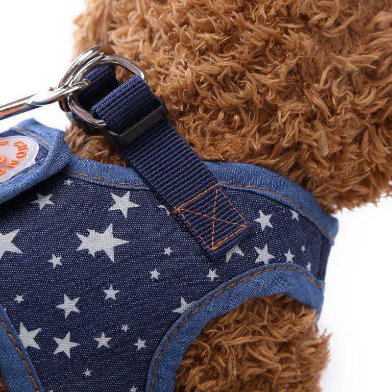 Джинсовая куртка для собак мягкая шлейка со звездами щенков и набор поводков