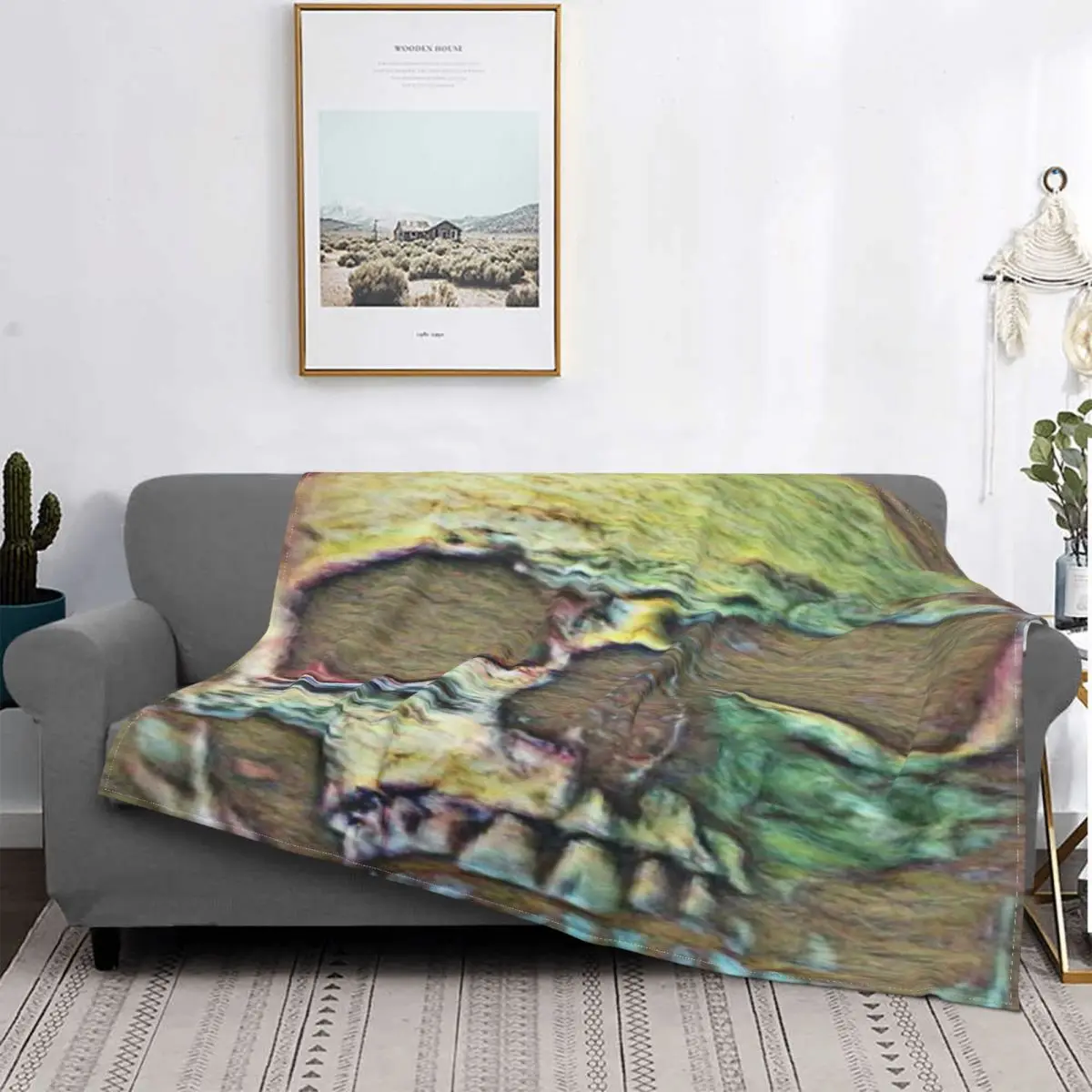 

Manta con diseño de calavera para amantes del arte, colcha de cama a cuadros, colcha de lino con capucha, toalla de playa de luj