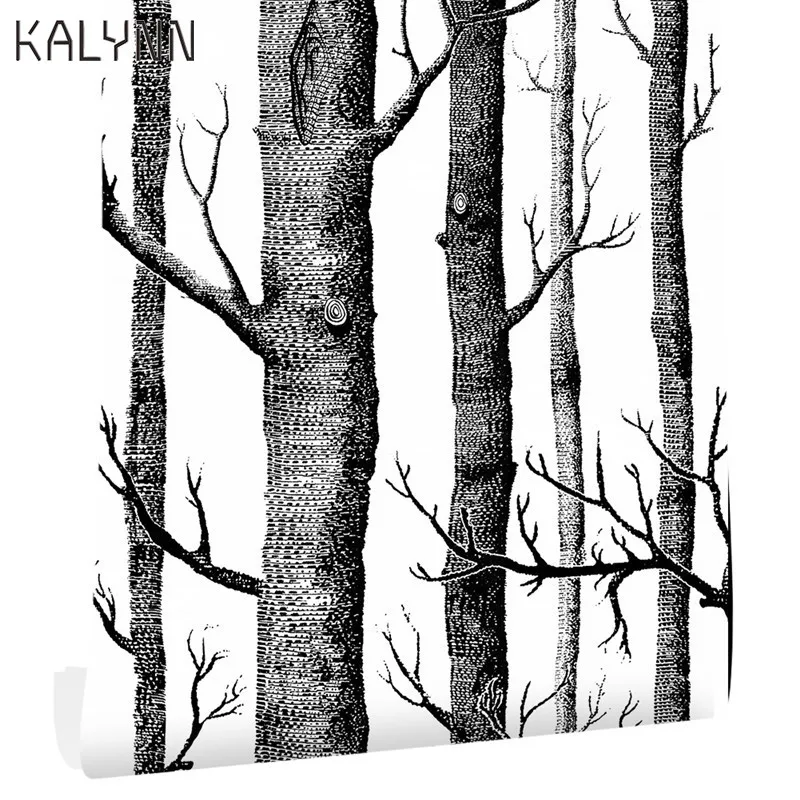 Самоклеящаяся 3D настенная бумага "березовый лес"для гостиной, спальни, настенная наклейка, виниловая контактная бумага, черная, белая, дере... от AliExpress WW
