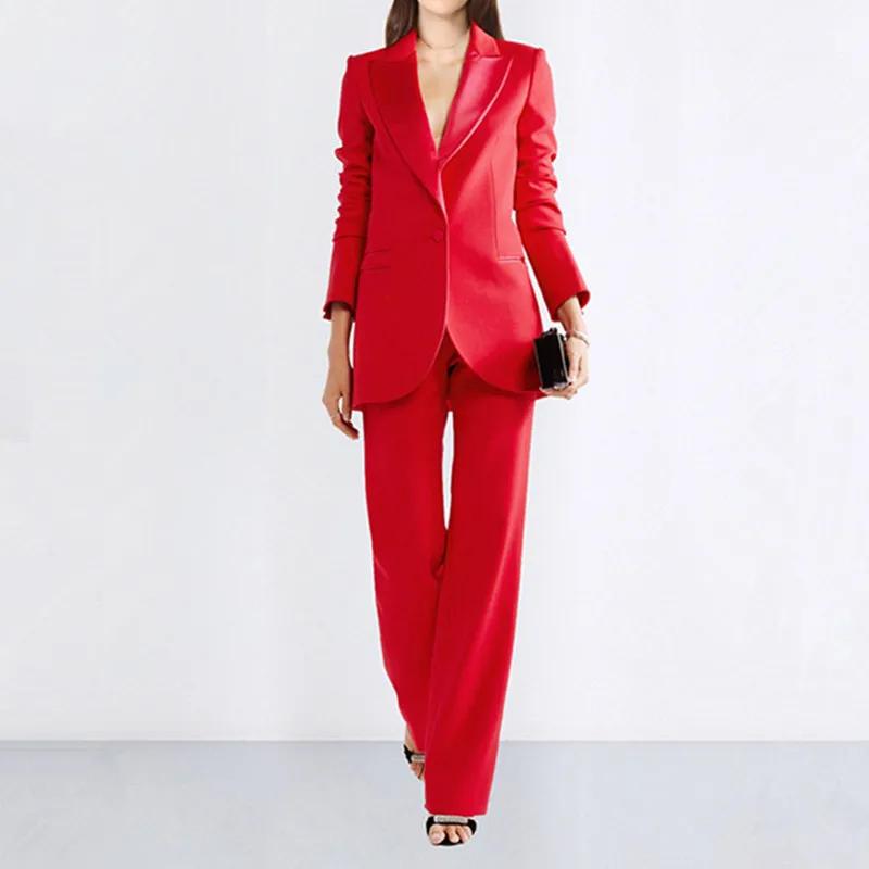 

Женский брючный костюм, красный костюм из двух предметов (пиджак + брюки), на одной пуговице, повседневный деловой костюм по индивидуальному заказу
