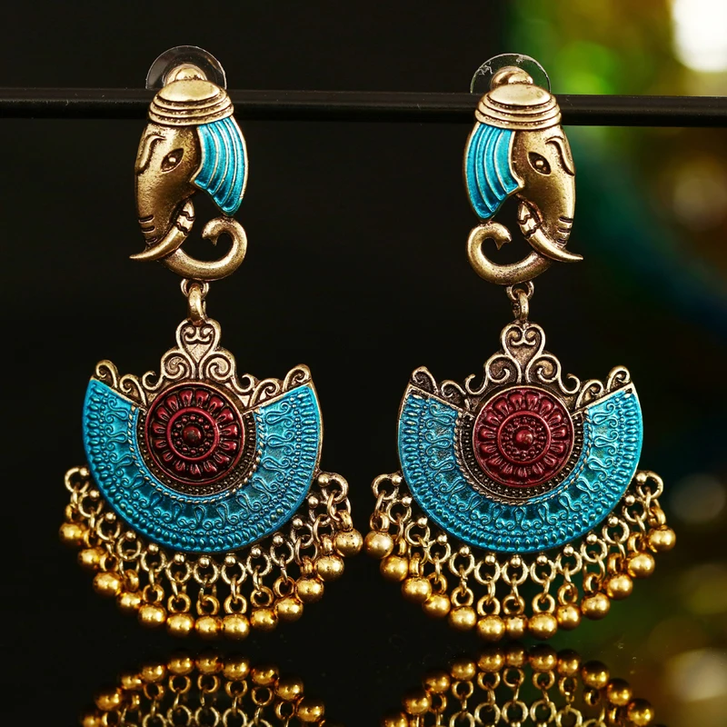 Индийские Jhumka серьги «Слоник» цыганские ювелирные изделия в стиле ретро этнические бусины в античном стиле висячие серьги с кисточками для женщин богемный подарок
