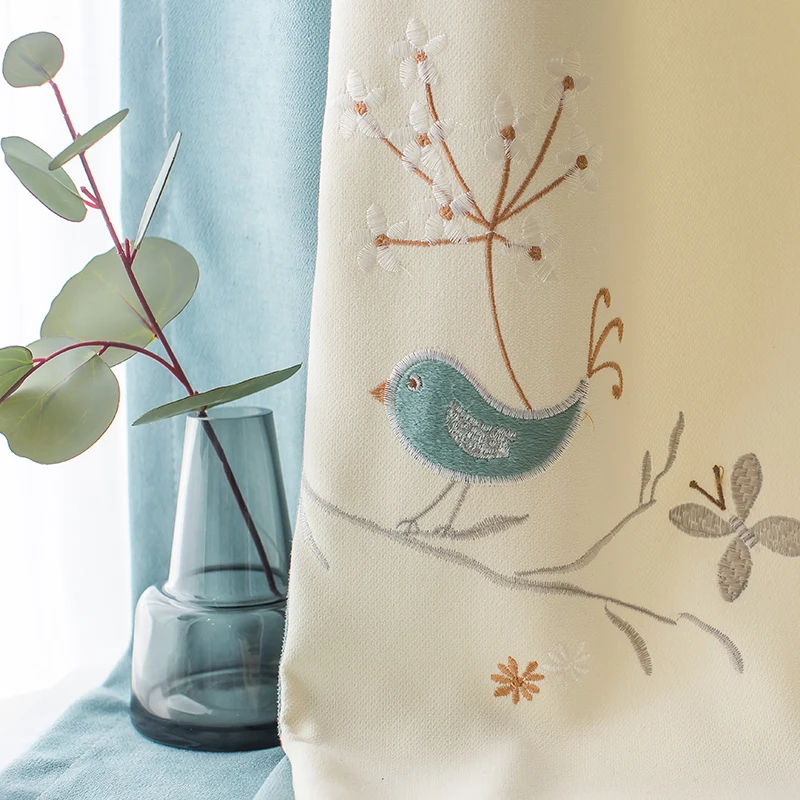 

American Modern Minimalist Double-sided Embroidered Curtains Semi-shading Pastoral Curtains for Living Dining Room Bedroom