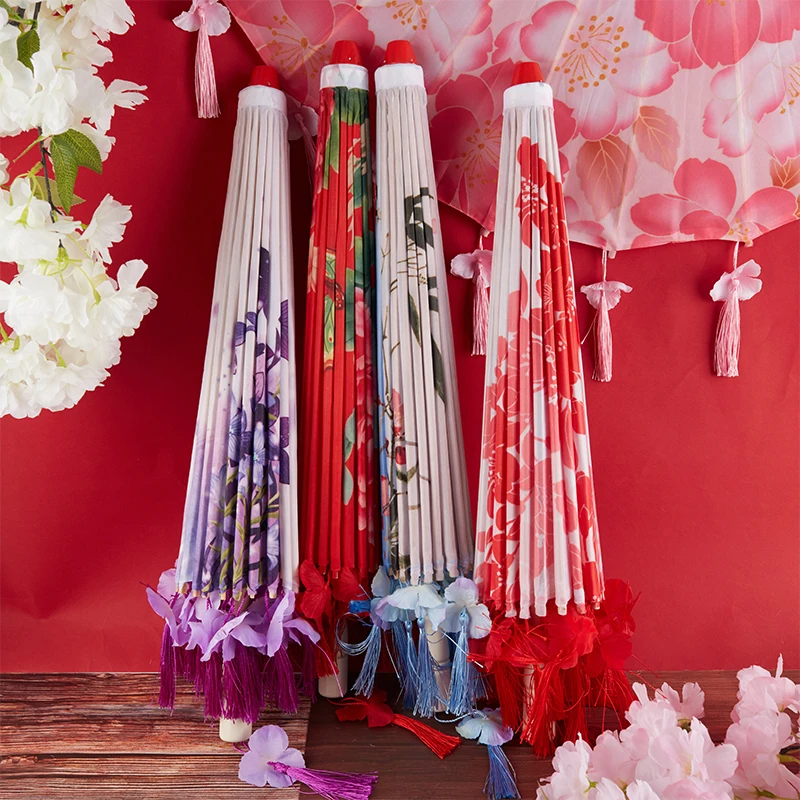 82/84cm Silk Cloth Women Umbrella Japanese Cherry Blossoms Ancient Dance Decorative Chinese Style Oil Paper | Дом и сад