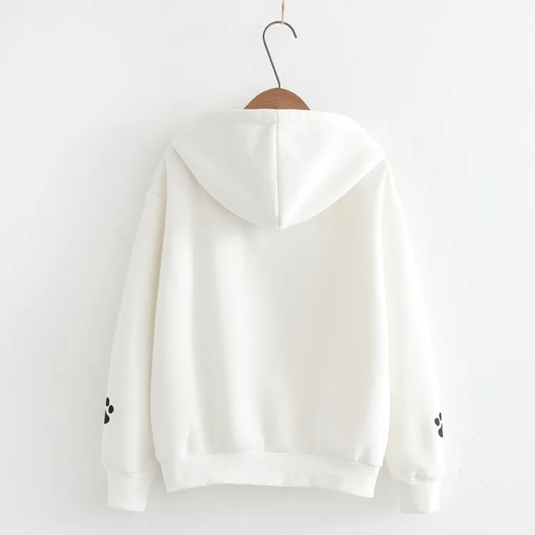 

2019 Spring Fashion Corduroy Long sleeves cat print C Harajuku Print Girl Pullovers Cotton Tops Women's Hooded sweatshirt tops