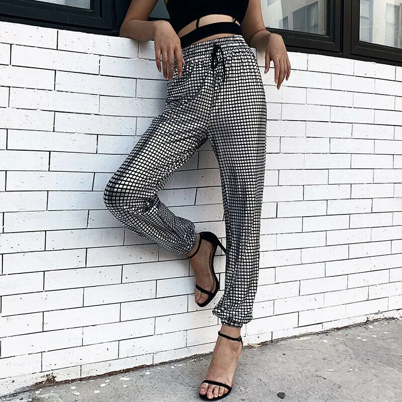 

Womens Casual Sweatpants Jogger Dance Harem Pants Sports Plaid Slacks Trousers