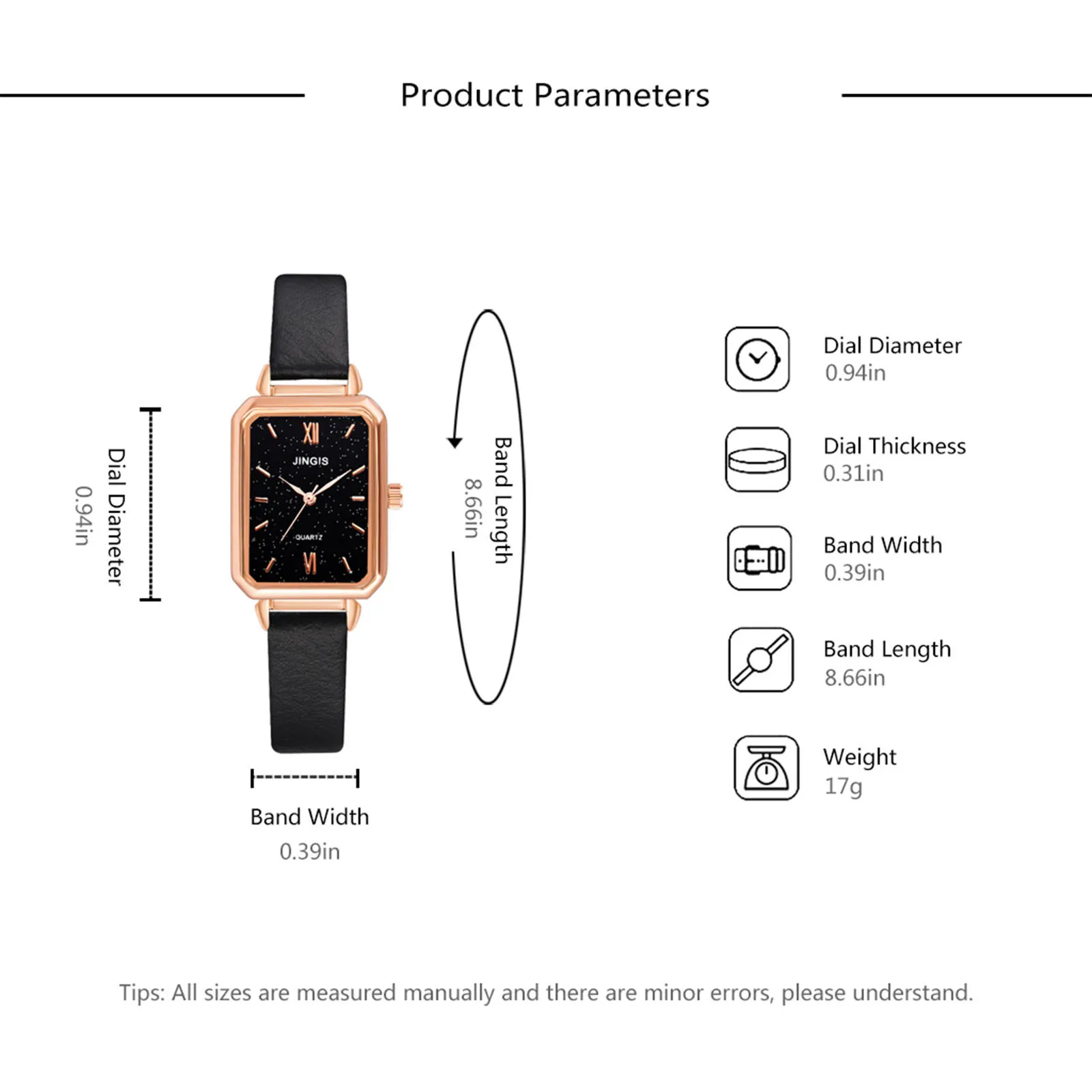 

Ladies stainless steel watch simple and versatile rectangular printing dial casual quartz watch leather strap watch X*