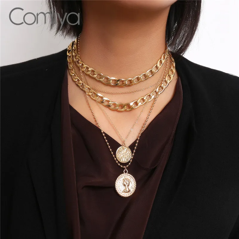 Женское многослойное ожерелье с круглой подвеской из цинкового сплава |