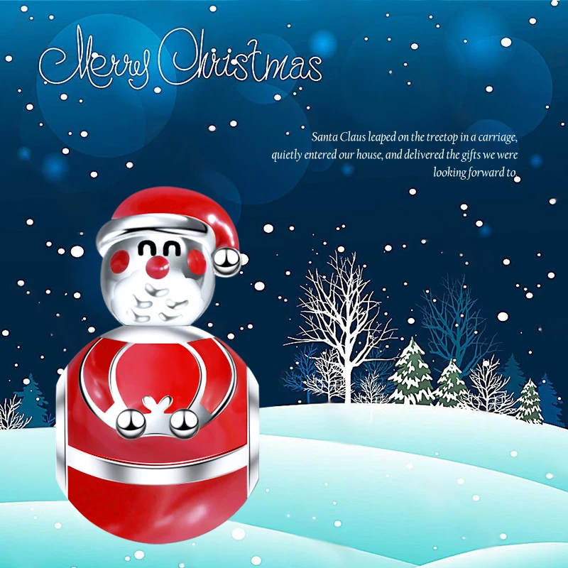 

Xiaojing 925 Sterling Silver Red Enamel Santa Claus Charm Bead Fit Original Pandora Bracelet Jewelry for Christmas Gifts 2020