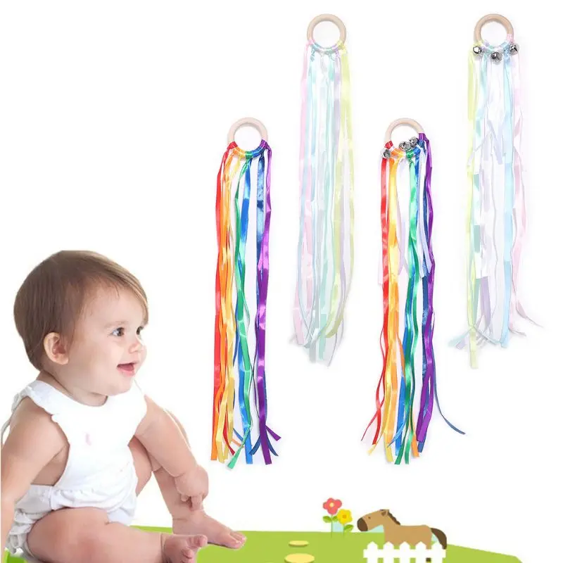 Радуга натуральная деревянная лента новорожденный сенсорный колокольчик