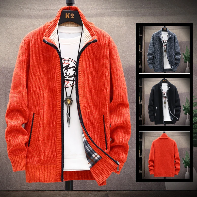 

New harajuku style sweater cardigan autumn/winter men's fleece warm wool sweater coat loose casual high quality men's wear