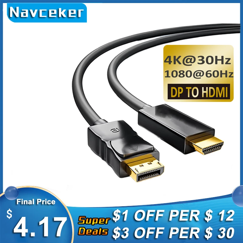 

2022 DP to HDMI Cable 4K 60Hz Male to Male DisplayPort to HDMI Adapter Display Port Video Audio for PC HDTV Projector Laptop