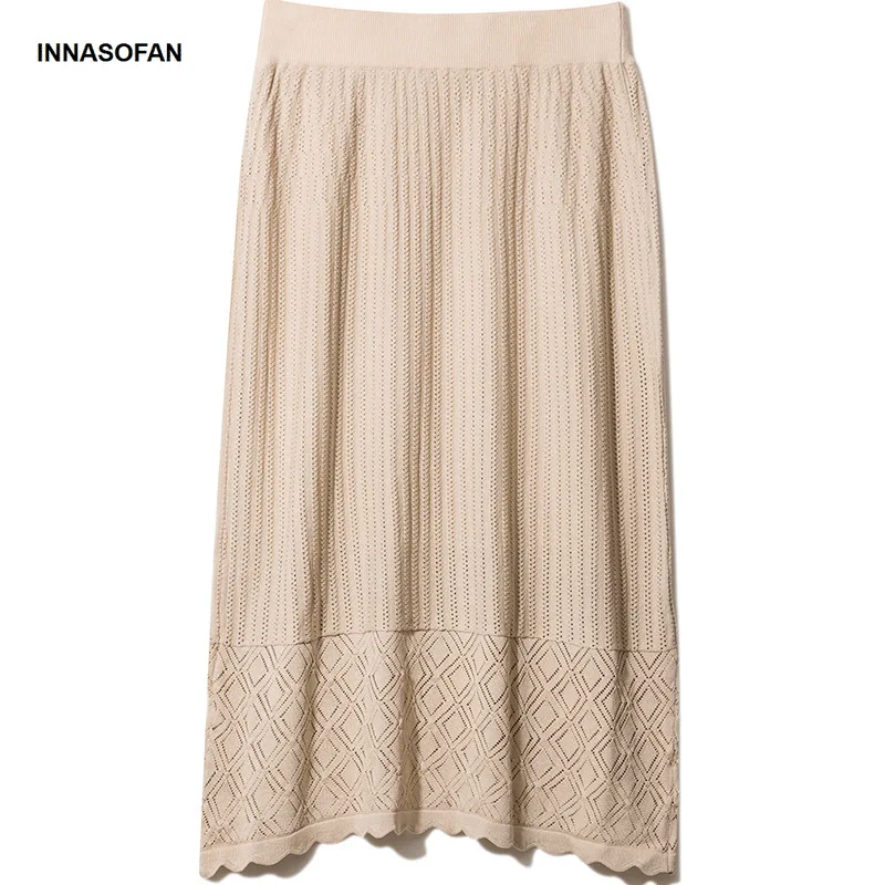 INNASOFAN трикотажная юбка Женская осенне зимняя с высокой талией модная