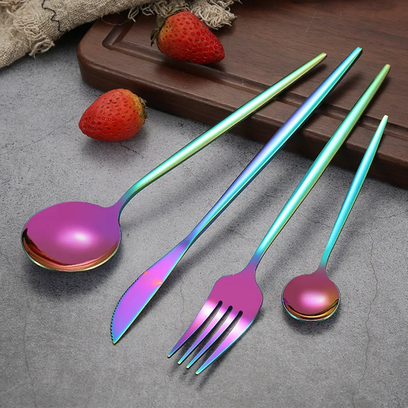 Набор столовых приборов из нержавеющей стали комплект посуды розового золота