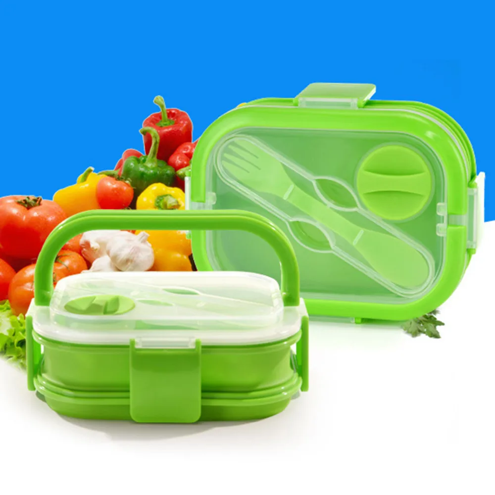 4 цвета красочные силиконовые Ланч бокс набор для детей 2 слоя кухонные