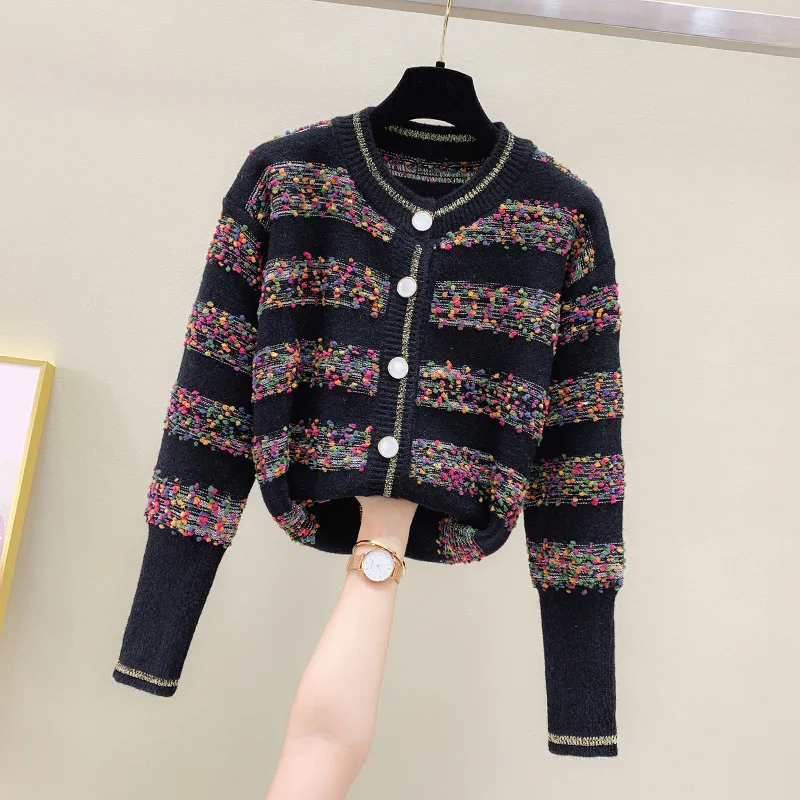 

Autumn Winter Knitted Sweater 2020 Three-dimensional Ball Ladies Tops Regular Streetwear Lantern Single-breasted Loose